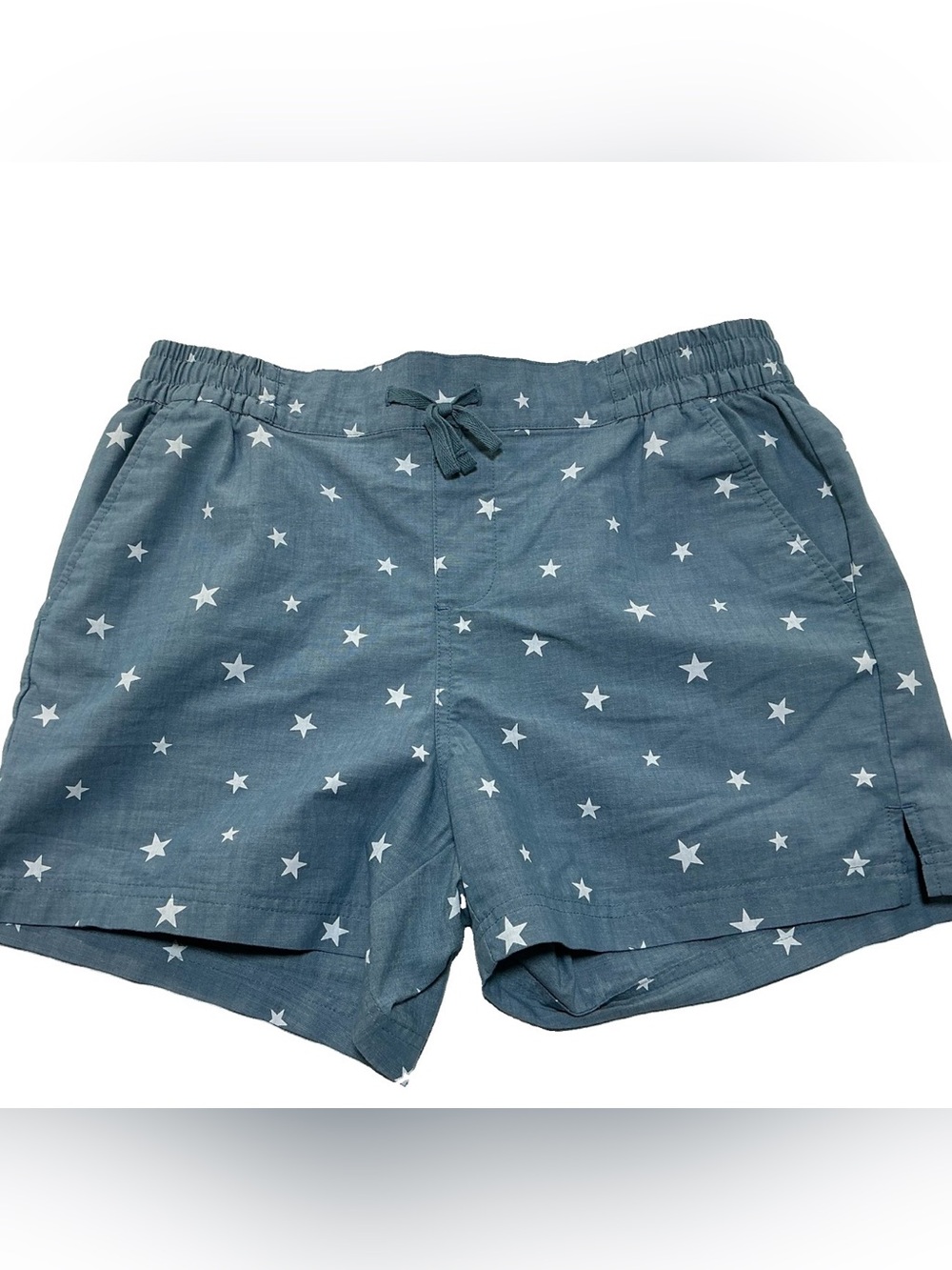 Magellan Outdoors Women Star Print Chambray Shorts Blue White Americana XL EUC